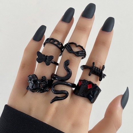 Creative Black Butterfly Snake Geometric Metal Ring 10 Pieces Set's discount tags