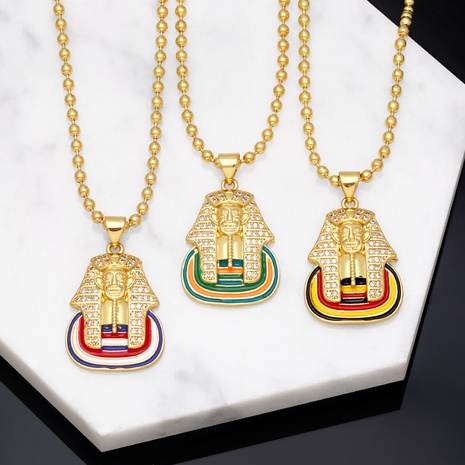 Fashion Hip Hop Egyptian Pharaoh Sphinx Pendant Zircon Copper Necklace 's discount tags