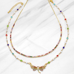 Fashion Butterfly Color Bead Zircon Women Clavicle Chain Choker Copper Necklace