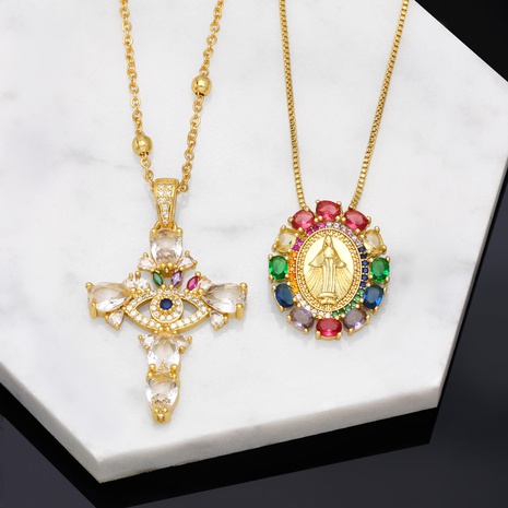 Fashion Diamond Geometric Cross Eye Female Color Zircon Necklace's discount tags