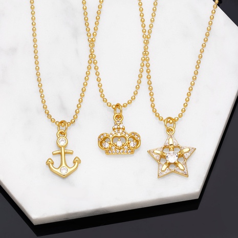 Fashion Crown Female Simple Compact Star Elephant Pendant Zircon Copper Necklace's discount tags