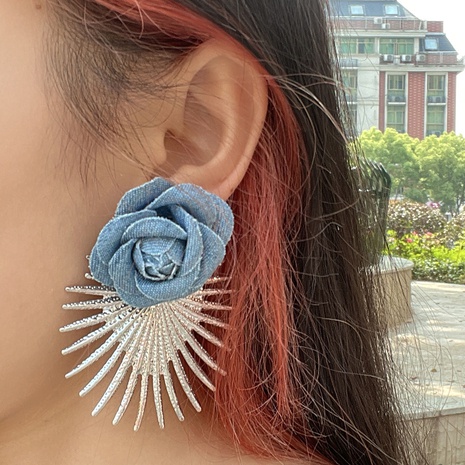 Jean-like Fabric Cloth Multi-Layer Rose Heart-Shape Spliced Earrings's discount tags