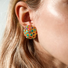 Vintage Colorful Spoted Dripping Oil Hollow Ball Metal Earrings