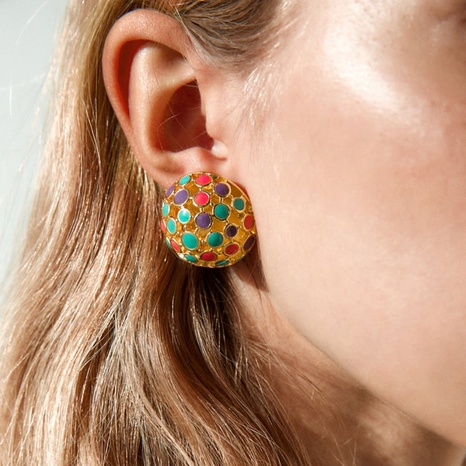 Vintage Colorful Spoted Dripping Oil Hollow Ball Metal Earrings's discount tags