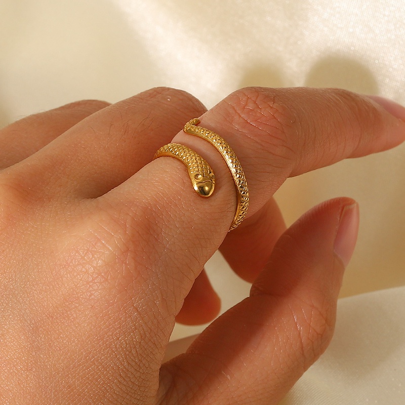 Fashion Simple 18K Gold Stainless Steel Snake Geometric Open Ring