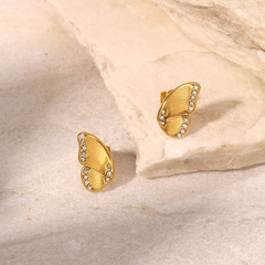 Fashion 18K Gold Stainless Steel Geometric  Butterfly Wings Inlaid Zirconium Stud Earrings