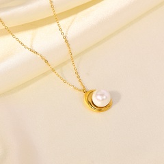 Collar de acero inoxidable colgante chapado en oro de 18K perla gota de agua de moda