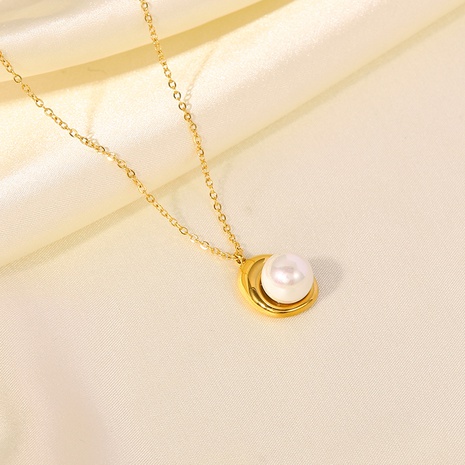 Fashion Water Drop Pearl 18K Gold Plated Pendant Stainless Steel Necklace's discount tags