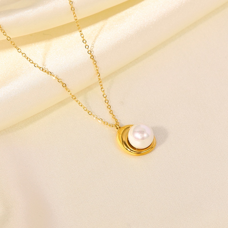 Fashion Water Drop Pearl 18K Gold Plated Pendant Stainless Steel Necklace