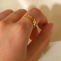 2022 New Simple Leaf-Shaped 18K Gold Stainless Steel  Open Ring