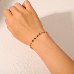 Frauen Mode Grün Malachit runde Perlen 18K Gold Geometrische Edelstahl Armband