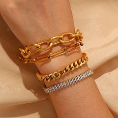 Fashion New 18K Gold Stainless Steel Cuban Link Chain Cross Chain Zircon Bracelet