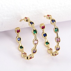 simple C-Shaped Circle Copper Gold-Plated Color Zircon Earrings