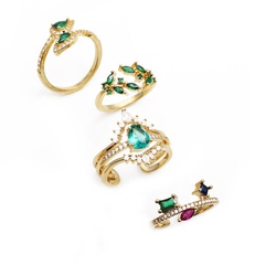 Fashion Copper Micro Inlay Green Opening Adjustable Water Drop Color Zircon Ring