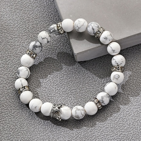 Fashion White Turquoise Crown Matte Powder Spot Lion's Head Beaded Bracelet's discount tags