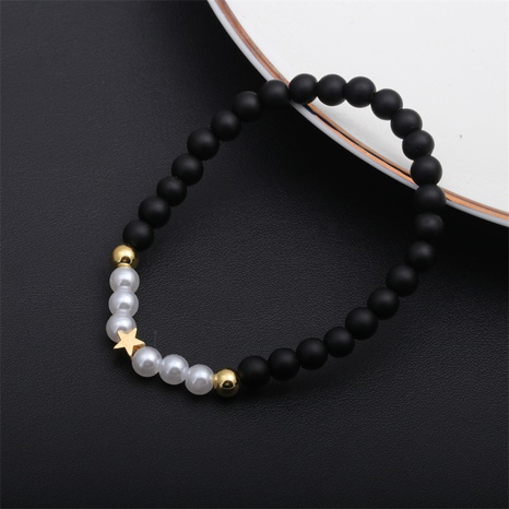 Fashion Glossy Agate-like Beaded Cross Heart Simulated Pearl Copper Bracelet's discount tags