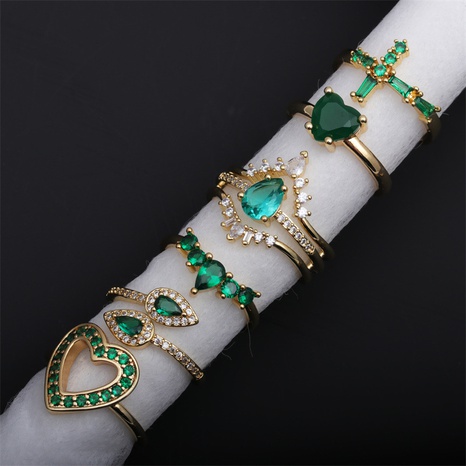 Fashion Copper Micro Inlay Green Opening Adjustable Water Drop Color Zircon Ring's discount tags