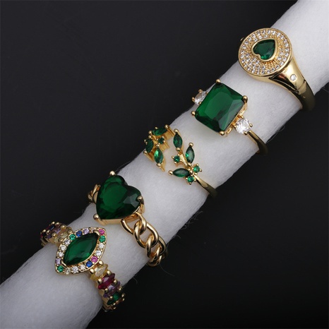 Fashion Micro Inlay Green Opening Adjustable Water Drop Heart Zircon Copper Ring's discount tags