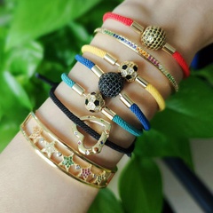 Fashion Colorful Woven DIY Red Milan Rope Stretchable Adjustable Rhinestone Ball Copper Bracelet