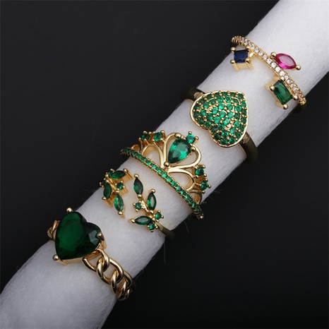Fashion Copper Micro Inlay Green Opening Adjustable Water Drop Heart  Zircon Ring's discount tags