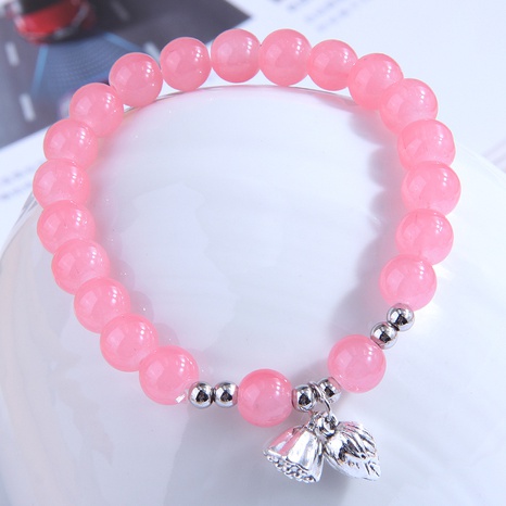 Fashionable Sweet Metal Lotus Pink Glass Ball Pendant Bracelet's discount tags