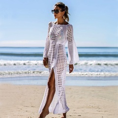 Hot Sexy Knitted Long Sleeve Beach Dress Solid Color Sun Protection Clothing