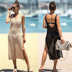 Sexy Knitted Hollow Split Sun-Proof Skirt Beach Cover-Up Dress