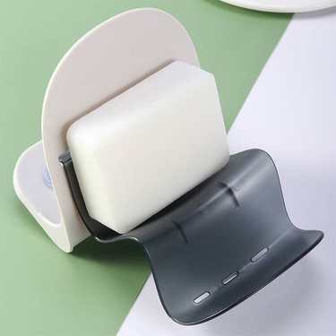 Fashion White Grey Solid Color Ripple Sucker Soap Holder—1