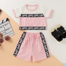 Fashion New Summer Casual Sports Solid Color Letters Printed TwoPiece Childrens Suitpicture1