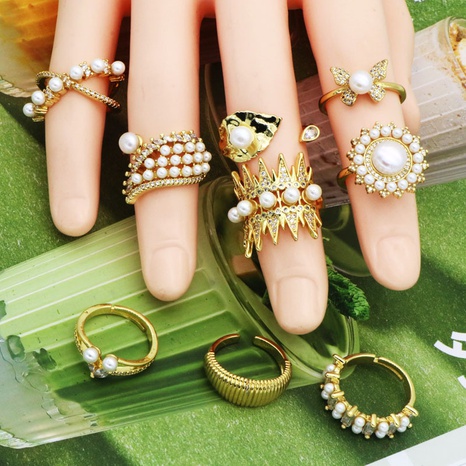 Pulsera de anillo de perlas Vintage para mujer con anillo de circón abierto Simple's discount tags