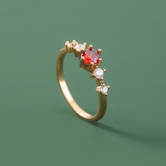 Fashion Classic New  Micro-Inlaid Red Large Zircon Copper Ring