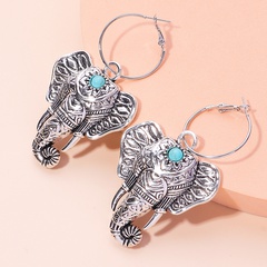 Boho Ethnic Elephant Earrings Vintage Turquoise Religious Earrings