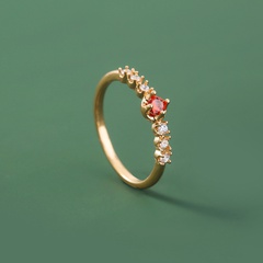 Fashion Jewelry Micro-Inlaid Red Large Zircon Copper Ring