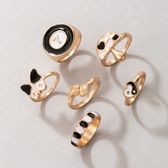 Fashion Black Taiji Butterfly Mushroom 6-Piece Oil Dripping Alloy Ring
