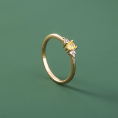 New Fashion Simple Flower round Citrine Zircon Copper Ring