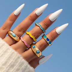 Conjunto de anillo de moda Macaron de colores con forma de corazón de 6 piezas para mujer