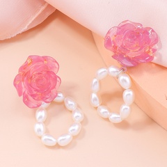 Ornament Fashion Rose Flower Pearl Stud Resin Earrings