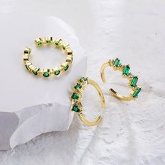 Simple 18K Gold Plated Micro Inlaid Green Open Adjustable Zircon Ring Female Bracelet