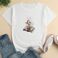 Fashion Butterfly Flying Book Printing Loose-Fitting Casual T-shirt
