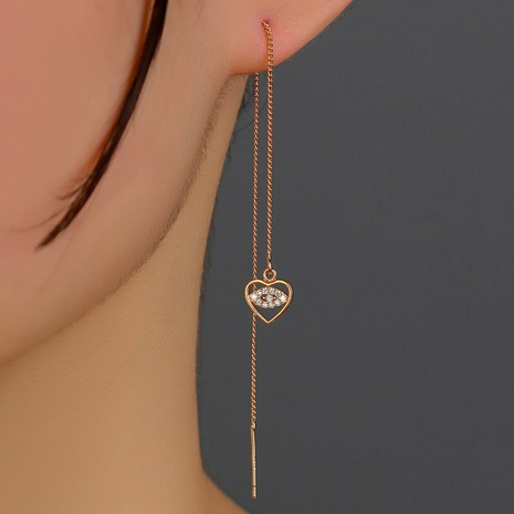 Fashion Micro Inlaid Zircon Heart  Devil's Eye Pendant Tassel Piercing Copper Earrings Pairs's discount tags