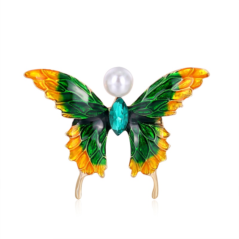 Fashion Drop Oil Alloy Pearl Butterfly Shaped Brooch