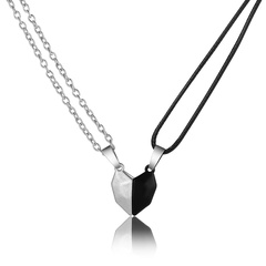 Creative Black White Stone Magnetic heart Pendant Couple Necklace Set