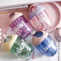 Fashion Cute Plastic Double-Layer Straw Creative Gift Handy Large Capacity Children's Water Cup