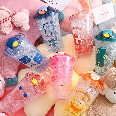 Cartoon Plastic Cup Cute Expression Printing Bounce Cup with Straw Girl Tumbler Ice Crushing Children Water Cup's discount tags