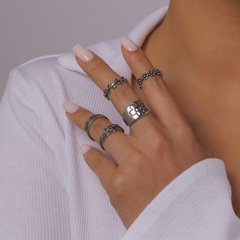 Conjunto de anillo de aleación de Zinc de hojas de flores talladas de Metal Simple de moda