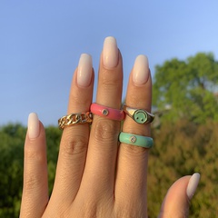 Fashion Sweet Cool Wind Dripping Oil Color Hollow Smiley Face Open Alloy Ring