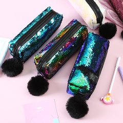 Fashion New Fur Ball Sequins Cosmetic Pencil Case Mermaid Storage Bag