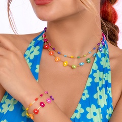 Mode Ornament Ethnische Bunte Perle Woven Einfache Kleine Daisy Doppel Schicht Halskette