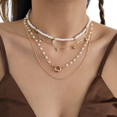 Fashion Imitation Perle Geometrische Pailletten Quaste Süße Kühlen Hanf Blumen Kette Legierung Halskette Set
