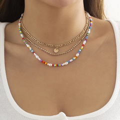 Mode Vintage Bunte Perle Ethnische Stil Schlüsselbein Kette Geometrische Wafer Halskette